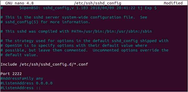 Changing SSH default port-2222