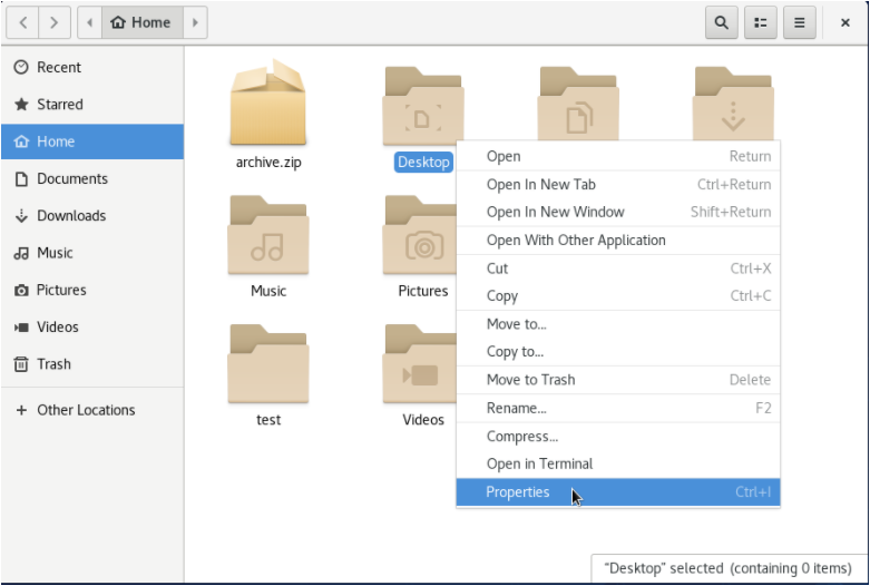 GNOME Files Manager properties