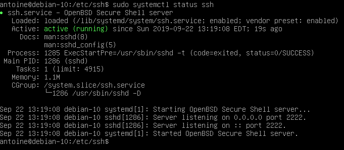 Restarting your SSH server to apply changes status-ssh