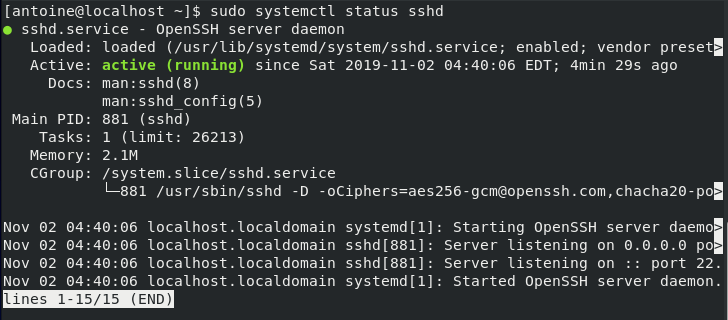 Restarting your SSH server to apply changes